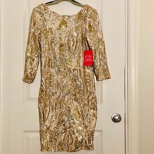 Little Mistress 3/4 Sleeve Sequin Mini Dress